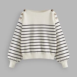 NWT - Cider Black and White Striped Sweater with Button Accents